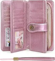 [SENDEFN] Women's Leather Wallet Large Women Clutch RFID Protection Blocking Large Capacity Long Purse with 24 Card Slots and Wallet Removable Wrist Strap