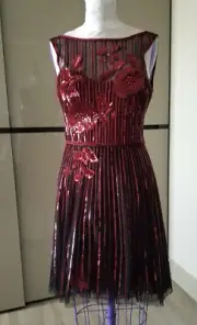 NWT**PARKER**Red/ Black Hi-Low hem sleeveless dress**Sequined**Size 4**