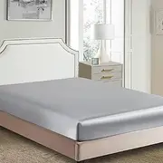 1800 TC Silk Satin Fitted Sheet, Fitted Sheet Only, 1 - Piece Ultra Soft Deep Pocket Bottom Bed Sheet (Single, Gray)
