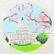 Hand-painted Needlepoint Canvas, Capitol with Cherry Blossoms, 18m, NEW