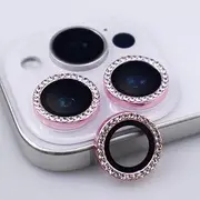 for iPhone 15 Pro / 15 Pro Max Camera Lens Protector Bling Glitter Diamond Metal Crystal Tempered Glass Screen Accessories Rhinestones Lens Cover for iPhone 15 Pro/Pro Max (Pink)