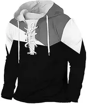 Mens Casual Sweatshirts Hooded Long Sleeve Retro Printed Plaid Distressed Hoodies Lace Up Spring Street Outdoor Top