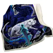 Cool Fantasy Weapon Wolf Dragon Alpha Blade Throw Blanket