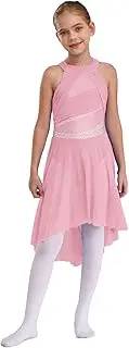 [Yruioon] Kids Girls Lyrical Dance Dress Sleeveless Sparkly Figure Ice Skating Dress Ballet Contemporary Dancing Outfits