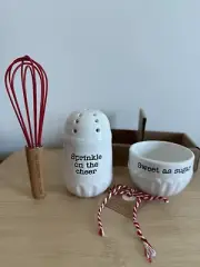 Mud Pie Holiday Treat Decorating Set Shaker, Mini Bowl , Whisk Christmas