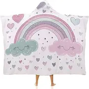 [Ausinbed] Bohemian Rainbow Wearable Cloak Hooded Blanket Fleece Hooded Robe Cloak Arctic Velvet Warm Throw Quilt Poncho Soft Nap Blanket Novelty Blanket Air Conditioning Blanket,60"x80"