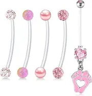 [Anicina] Pregnancy Belly Button Rings Sport Maternity Clear Flexible Belly Button Rings Long Navel Button Rings Mix Style 14G 35mm 38mm