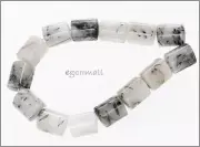 14 Black Rutilated Quartz Triangle Tube Beads 11x14mm #78214
