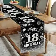 18th Birthday Table Runner Black Silver Happy 18th Birthday Table Runner for 18 Years Old Boys Men Women Him Her Celebrate Birthday Party Decorations Non-Slip Dining Table Linen Cloth 72 Inches Long