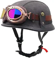 Motorcycle Half Helmet Motorcycle Leather Helmet Vintage Open Face Helmet with Personalized Visor and Adjustable Quick Release Buckle DOT/ECE Approved Half Shell Helmet