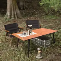 在飛比找松果購物優惠-木紋蛋捲桌 鋁合金桌 送置物網 登山露營 野餐 釣魚 短版收