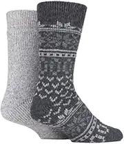 [SockShop] Mens Wool Boot Socks 2 Pair Charcoal Fairisle 6-11