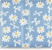 [Amooorous] Blue Background with A White Daisies Pattern Premium Leather Auto Registration Insurance & ID Card Holder Essential Wallet Case for Documents, Cards, License, Blue background with a white