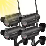 4-PK Solar Powered Fake Security Camera - Dummy Camera with Red Flashing Light