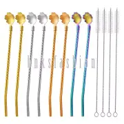 8Pcs Reusable Stainless Steel Drinking Straws Spoon for Smoothies Cocktail Party