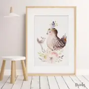 Baby, Girl Nursery Bedroom Wall Art Boho Floral Birds Woodland Watercolour Print