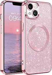 GaoBao Magnetic Case for iPhone 14 Plus, Slim Fit, Pink Glitter, Compatible with MagSafe & Wireless Charging, Strong Magnets, Luxury Sparkle Design
