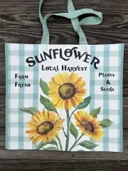 Marshalls Shopping Bag Local Farm Reusable Tote SUNFLOWERS BLUE CHECKERED