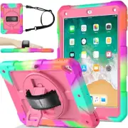 iPad 6th/5th Gen Case - 3 Layer Shockproof [360 Swivel Stand][Hand Strap][Pen...