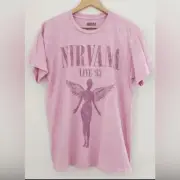 NWOT Unisex NIRVANA Pink Acid Wash Short Sleeve Tee Shirt 1993 In Utero - 2XL