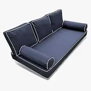 YAQSFGRZ Outdoor Daybed Cushion Cover Twin,Daybed Mattress Bolster Pillow Fitted Sheet Cover,Twin Size Outdoor Daybed Cushion Cover（Cover ONLY Size 6" D x 75" W x 39" H, Dark Blue with White Trim