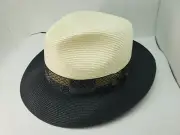 STETSON ANDOVER BLACK IVORY FLORENTINE MILAN STRAW FEDORA HAT MADE IN USA