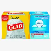 Glad Odor Shield 13 gal. Kitchen FEBREZE Trash Bags 40 pk Drawstring 78361 NEW