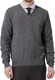 [Qolkmuiy-GJ] Men's Solid V-Neck Pullover Sweater Casual Relax Fit Knit Sweatshirt Slim Fit Long Sleeve Pullovers Top, Dark Grey, Medium