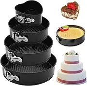 Springform Cake Pan tin 4 Pieces Set (4"/7"/9"/10") 1 Heart Shaped and 3 Round, Leakproof Nonstick Bakeware Mold Cheesecake tins with Removable Bottom for Beginner by MOTYYA