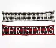 Mud Pie Welcome Christmas Reversible 2 N 1 Throw Pillow, Red Check, Black Check