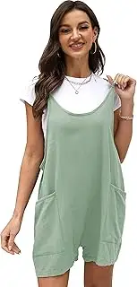 [Lumister] Womens Summer Cotton Linen Harem Rompers Baggy Bib Overalls Jumpsuits Shorts with Big Pockets