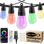 Festoon Lights Outdoor,15M String Lights with Remote & APP, S14 Dimmable LED RGB