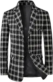 [Generic] Mens Plaid Blazer Sports Coat Casual Lightweight Two Button Suit Jacket Slim Fit Checkered Blazers for Men Wedding, Black-n, X-Large