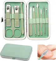 Nail Clipper Manicure Set, 10 In 1 Manicure Pedicure Kit Stainless Steel Nail Clipper Nail Scissors Professional Nail Clipper Kit Grooming Kit with Portable Travel Case for Travel & Home Use (Green)