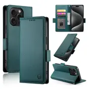 Wallet Case for IPhone 15 Pro,Slim Protective Shockproof Case With Card Holder,Premium PU Leather Kickstand-Green