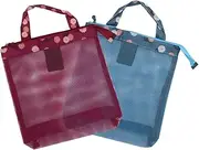 KOMBIUDA Floral Pattern Seaside Mesh Bag 2pcs Summer Beach Bags Fashion Mesh Shopping Bag Multifunctional Storage Bag