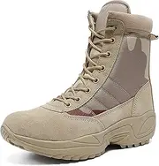 [Wcxixo] Men's Outdoor High-top Desert Tactical Boots, Comfort Breathable Rubber Sole Tactical Combat Shoes, Durable Lace-up Sports Waterproof Hiking Shoes