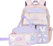 [VIDOSCLA] Bunny Backpack for Girls Kawaii Girls Backpack for School Kids Backpack with Lunch Box Set