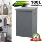 2XLaundry Basket Dirty Washing Clothes Storage Folding Bin Bag Hamper w/Lid 100L