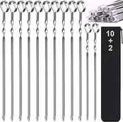 Kabob Skewers Flat Metal BBQ Barbecue Skewer 16.8" Long Stainless Steel Shish Kebob Sticks Wide Reusable Grilling Skewers Set for Meat Shrimp Chicken Vegetable, 12 Pack Including Bonus 14-Inch Skewers