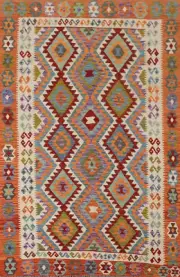 Dual-Sided Kilim Kelim Rugs Flatweave Wool Carpet 6x9 ft