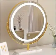 Round Vanity Mirror with Lights, True Daylight Simulation, 360° Rotation, 3-Color Dimmable Touch Control, Perfect for Desk, Dressing Table, Makeup Artists & Skincare Enthusiasts(Gold,X-Small)
