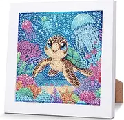 BXXRBX Turtle Diamond Art Kits for Kids with Framed- Animals Diamond Painting Kit for Kids, Full Gem Painting Kit Cute Animal for Birthday Gift Home Wall Decoration Art (6x6inch)