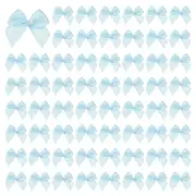 60 Pcs Mini Ribbon Bows, Flower Pearl Sewing Appliques Decoration(Light Blue)
