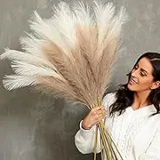Qubitful Faux Pampas Grass, 9 PCS 37''/3.1FT Tall Fluffy Fake Pompas Floral, Large Artificial Pompous Grass Branches for Floor Vase Fillers, Boho Farmhouse Room Wedding Decor (Mixed Color)