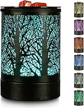 Inrorans Electric Wax Melt Warmer Black Metal Oil Burner lamp Fragrance Scented Melter with 7 Colors LED Changing Light Replacement Silicone Tray for Living Home (Tree Pattern)