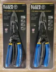 KLEIN TOOLS 2 PIECE LINEMAN'S PLIERS & WIRE STRIPPER KIT! LOT OF TWO! RETAIL $90
