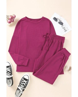 Azura Exchange Long Sleeve Pullover and Jogger Pants Lounge Set Women Red