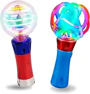 Spinning Light Up Toys - Set of 2 Spinner Wand Sensory Toys For Kids - Magic Ball Spinning Light Wand and Spinning LED Orbiter Wand - Gift or Party Favor For Children with Autism, Toddler, Boys, Girls