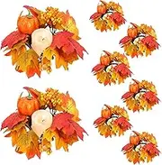 Candle Rings Wreaths Autumn Pumpkin and Maple Leaf Candle Ring Wreath - Fall Candle Rings for Centerpieces Floral Candle Ring with Plastic Fabric Materials for Seasonal Décor Mini Wreaths for Cabinets